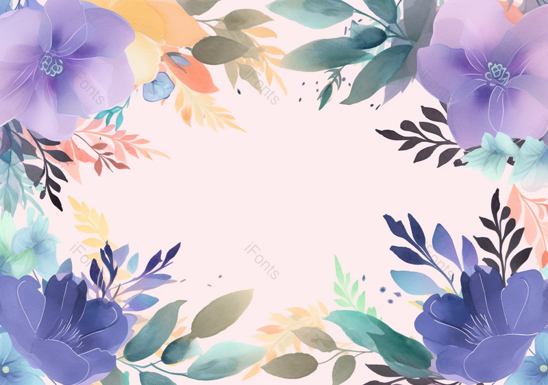 叶子花卉蓝色紫色花卉边框装饰背景,插画/手绘图,插画/手绘图库,插画/手绘图下载,插画/手绘